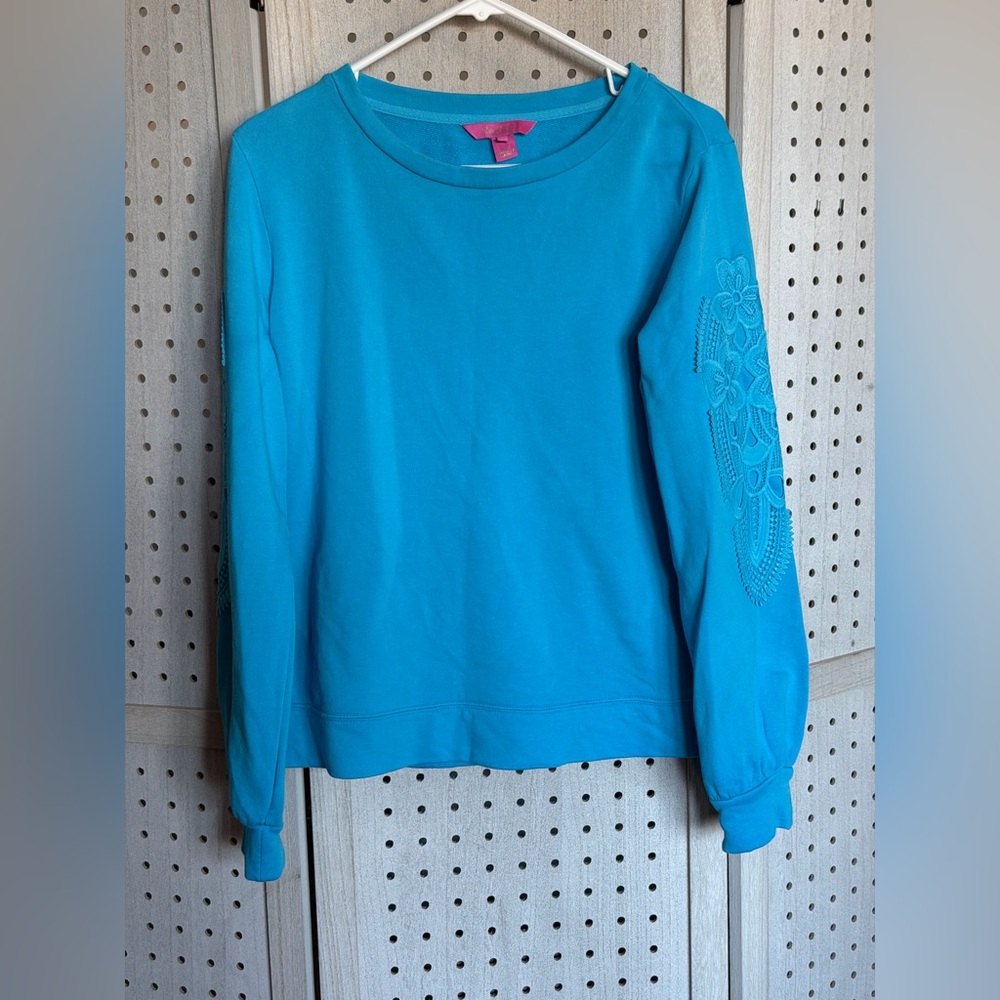 Lilly Pulitzer Blue Sweatshirt with Floral Sleeve Detail
